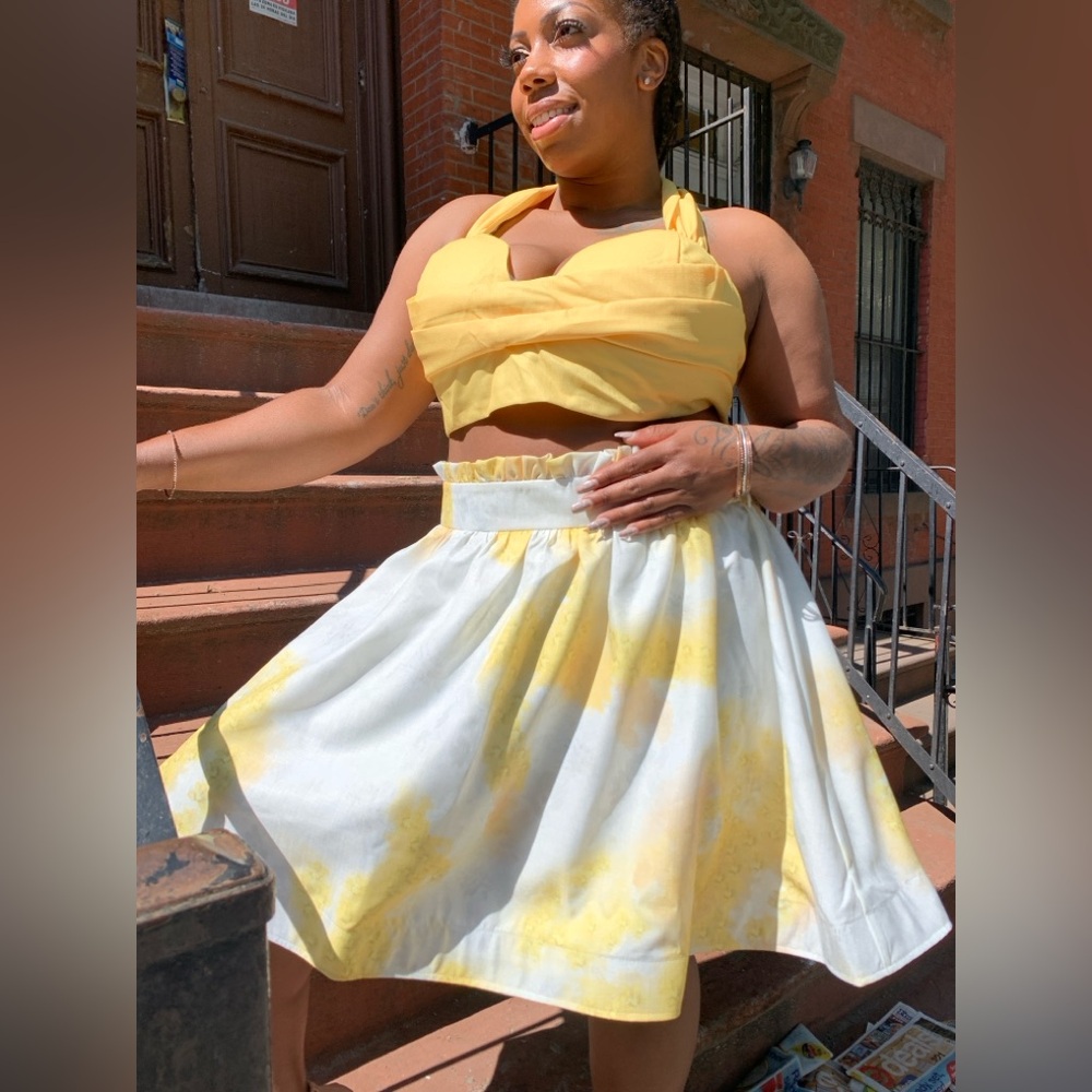 The Ciera Yellow and White Skater Skirt Set